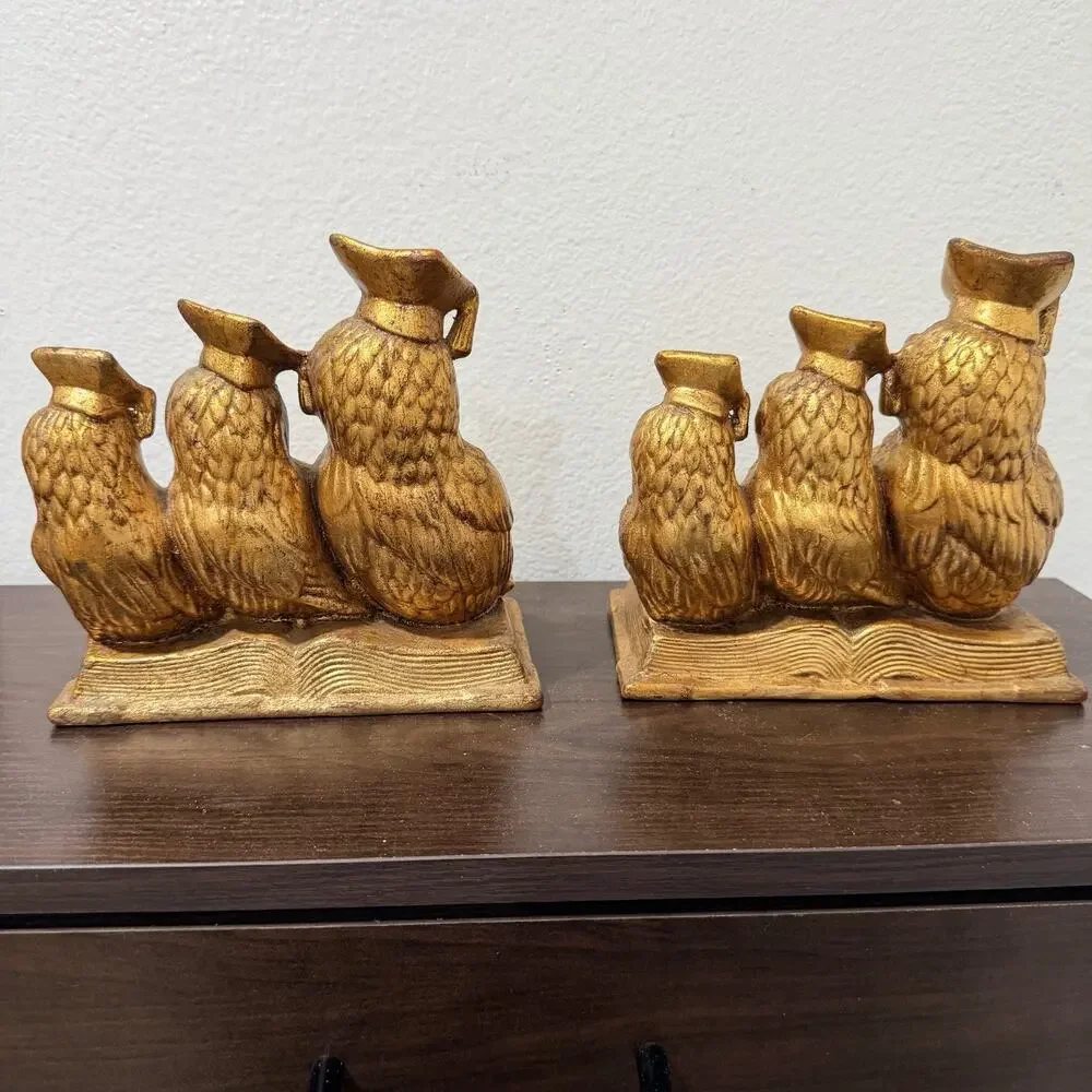 Vintage Graduate Owls Bookends Gold Marked Arnel’s Office Library Decor
